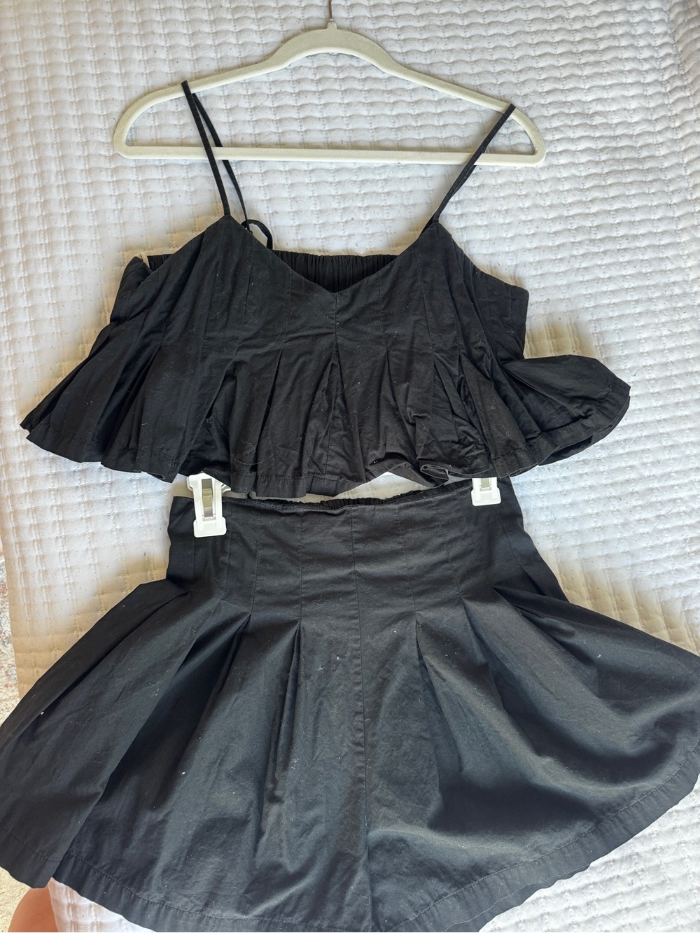 Free People Black Two-Piece Crop Top and Skirt Set